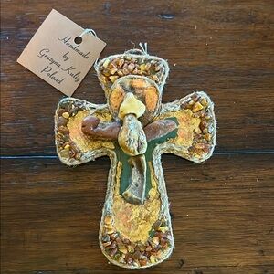 Handmade Decorative Cross with Amber Accents